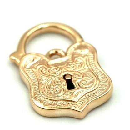 Genuine New 9k 9ct 16mm x 25mm Yellow, Rose and White Gold Filigree Heart Pendant / Padlock