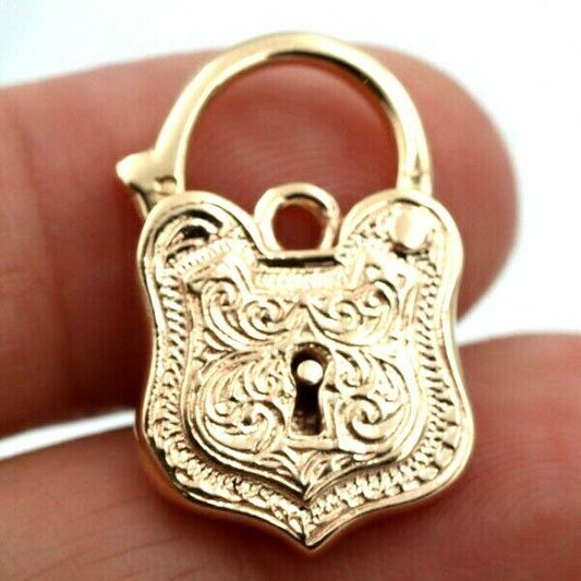 Genuine New 9k 9ct 16mm x 25mm Yellow, Rose and White Gold Filigree Heart Pendant / Padlock