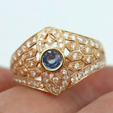 Kaedesigns New Genuine 18ct Rose Gold Blue Sapphire Diamond Dress Ring * Free Express Post