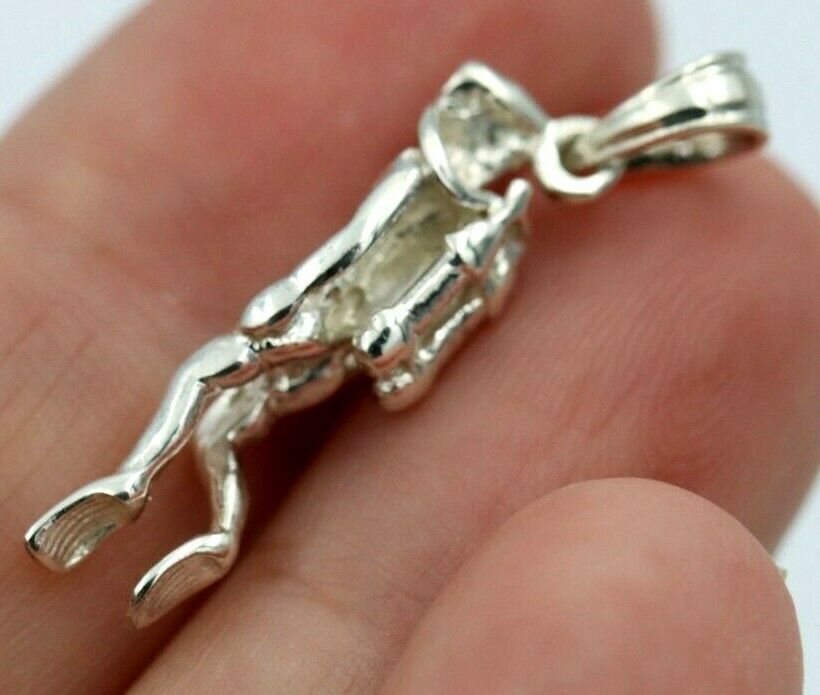 Genuine Sterling Silver Scuba DIver Charm or Pendant Ocean Dive Diving