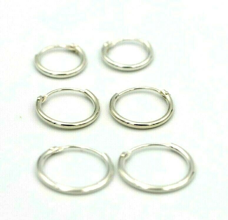 925 Sterling Silver Hoop Ring Bead Sleeper Earrings 14mm, 12mm or 10mm