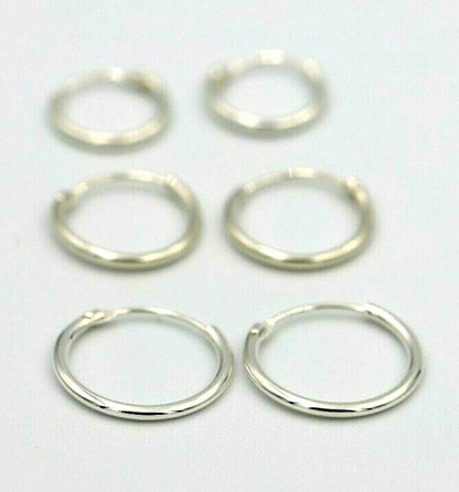 925 Sterling Silver Hoop Ring Bead Sleeper Earrings 14mm, 12mm or 10mm