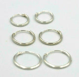 925 Sterling Silver Hoop Ring Bead Sleeper Earrings 14mm, 12mm or 10mm