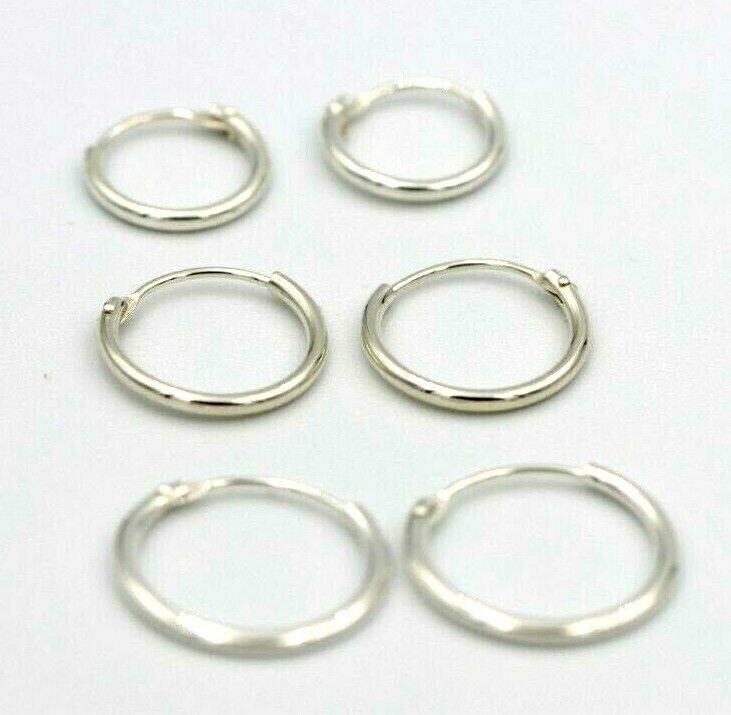 925 Sterling Silver Hoop Ring Bead Sleeper Earrings 14mm, 12mm or 10mm