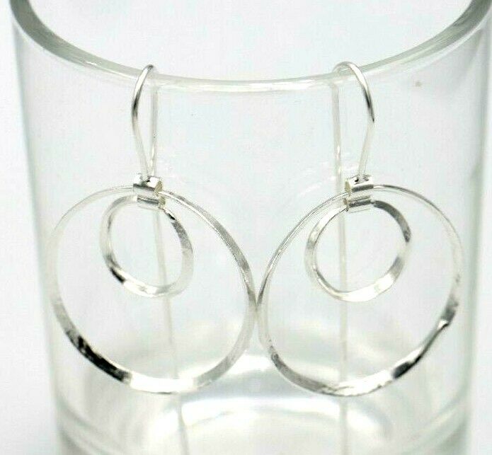 Sterling Silver Ball Earrings Open Double Circle Earrings long hooks