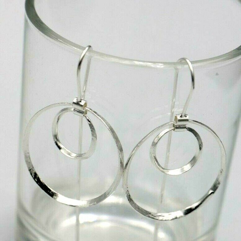 Sterling Silver Ball Earrings Open Double Circle Earrings long hooks