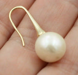 Genuine 9ct Yellow, Rose or White Gold Round White Freshwater Pearl Long Hook Earrings