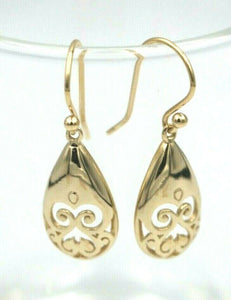 Genuine 9ct Yellow, Rose or White Gold Earrings Filigree Scroll Flower Teardrop Hook Earrings