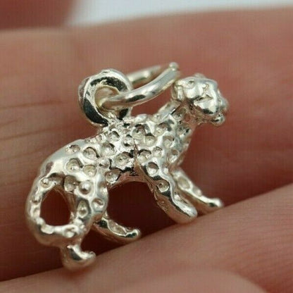 Genuine New Sterling Silver Solid Leopard Cat Pendant or Charm