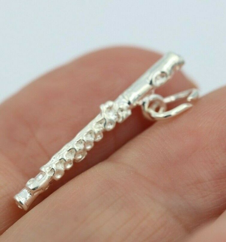 Genuine New Sterling Silver 925 Solid Flute Pendant or Charm