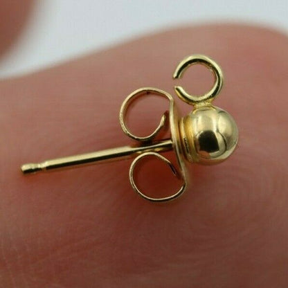 Genuine 14ct or 18ct Yellow Gold 3mm Stud Ball with hooks Earrings