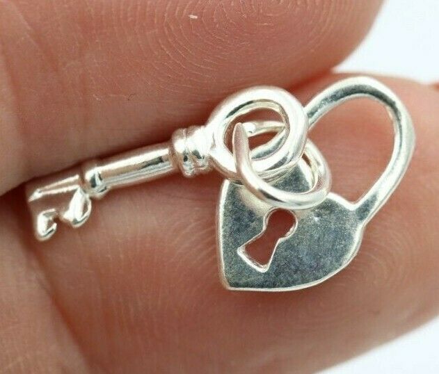 Genuine Small Sterling Silver 925 or 9ct Yellow Gold 14mm x 8mm Heart Padlock & Key