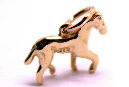 9ct Yellow or Rose or White Gold Small 3D Horse Pendant or Charm