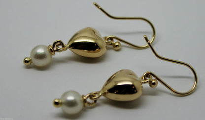 Kaedesigns, New 9ct 9k Yellow Gold Or White Gold Or Rose Gold Heart Pearl Earrings