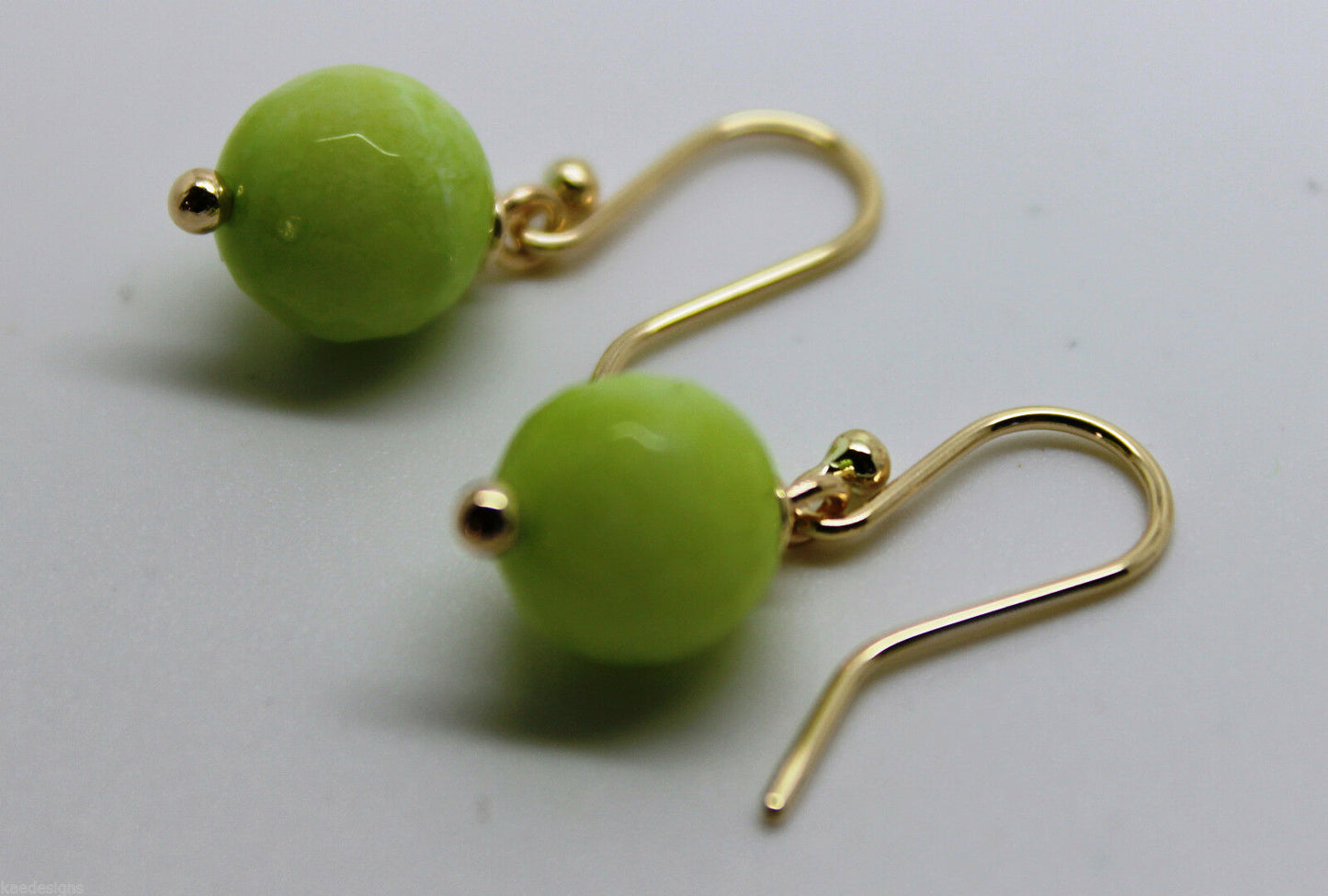 Genuine 9ct Yellow Gold 10mm Agate Lime Faceted Ball Earrings