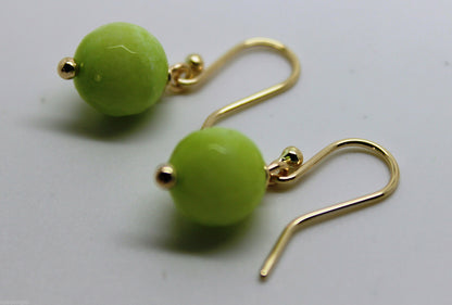 Genuine 9ct Yellow Gold 10mm Agate Lime Faceted Ball Earrings