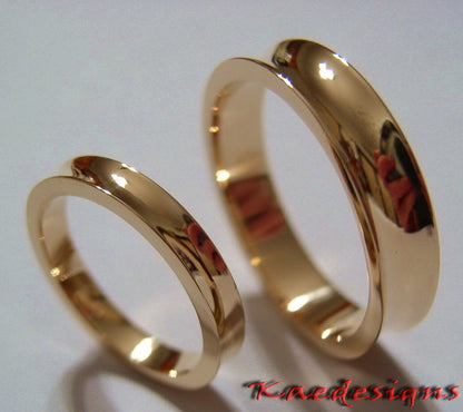 Genuine 2 Rings X Solid 18ct 18k Yellow, Rose or White Gold Concave Wedding Bands Rings