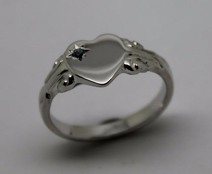 Genuine 9ct 9k White Gold / 375, Heart Topaz November Birthstone Signet Ring