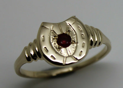 Size V, Large 9ct 9k Genuine Yellow, Rose or White Gold 3mm Ruby Lucky Horse Shoe Ring GOLD 3mm RUBY LUCKY HORSE SHOE RING