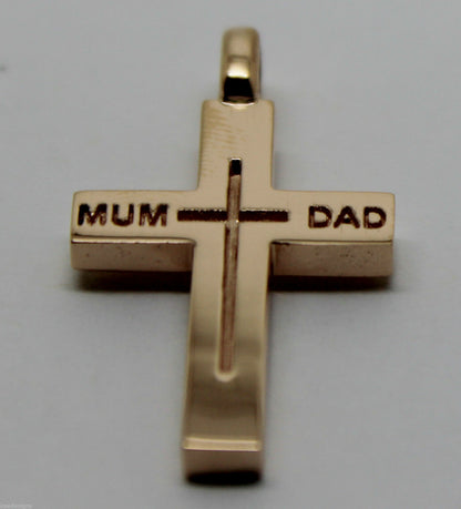 Kaedesigns New 375 9ct Yellow or Rose or White Gold Love Mum & Dad Cross Pendant