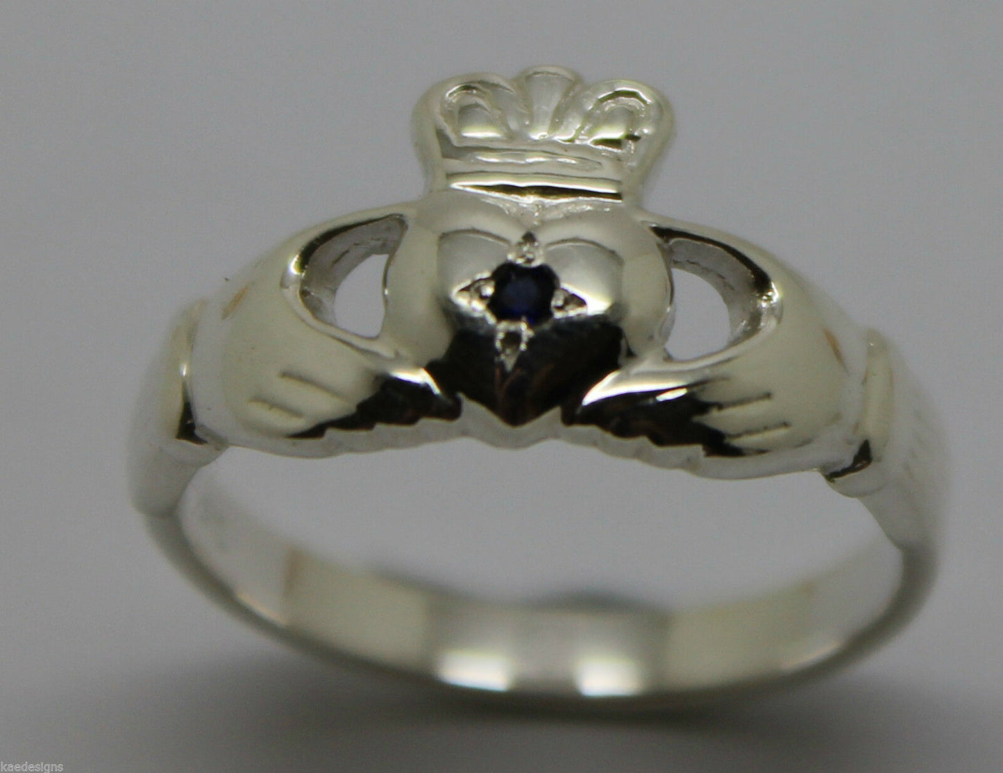 Size M Genuine New Sterling Silver Australian Sapphire Claddagh Ring