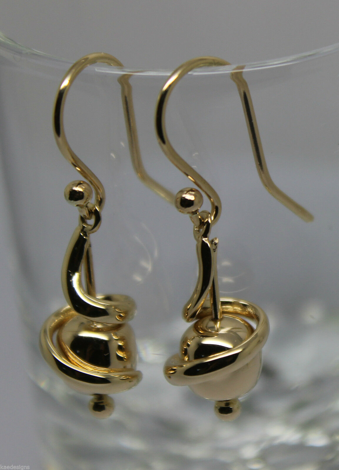 Kaedesigns, 9ct Yellow Or White Or Rose Gold 8mm Hook Swirl Ball Drop Earrings