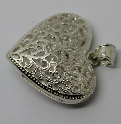 Genuine Sterling Silver Huge Heavy Large Filigree Heart Pendant