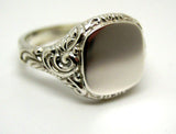 Heavy Size W Large Mens 9ct White Gold Square Engraved Signet Ring