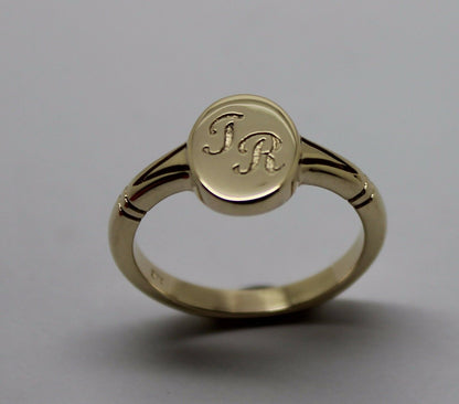 Size M Genuine Full Solid 9ct Yellow, Rose or White Gold Oval Signet Ring Engraved With Two Initials