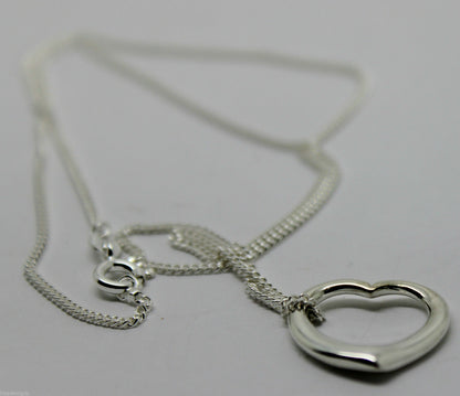 925 Sterling Silver Kerb Curb Link Chain Necklace 45cm & Heart Pendant