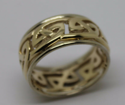 Size Z + 2 Genuine Heavy Solid 9ct Yellow & White Gold 12mm Large Celtic Ring