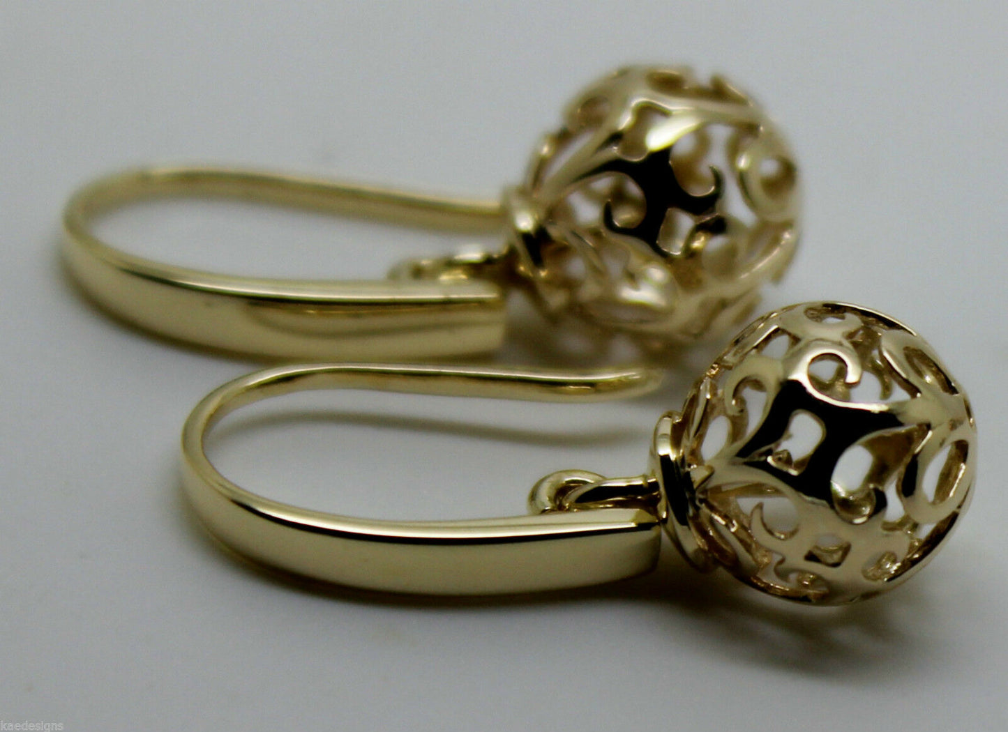 Kaedesigns New Genuine 9ct Yellow, Rose or White Gold 10mm Ball Drop Filigree Earrings