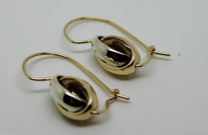 Genuine 9ct Yellow & White Gold Spinning Oval Belcher Earrings