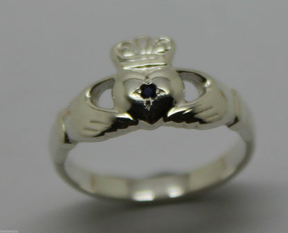 Size M Genuine New Sterling Silver Australian Sapphire Claddagh Ring