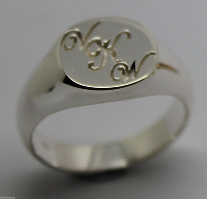 Genuine Solid New Sterling Silver Oval Signet Ring Engraved With Your Initials.