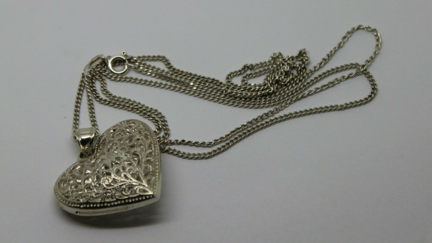 Sterling Silver 925 Huge Filigree Heart Pendant + 70cm Chain