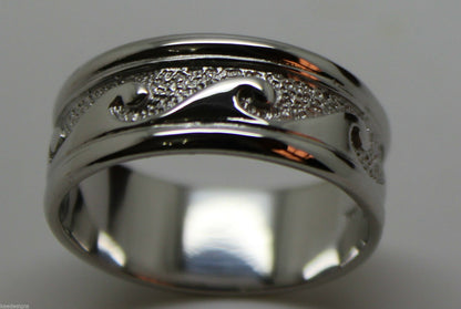 Kaedesigns, Solid Heavy Genuine 9ct White Gold Mens Surf Wave Ring Size T 258