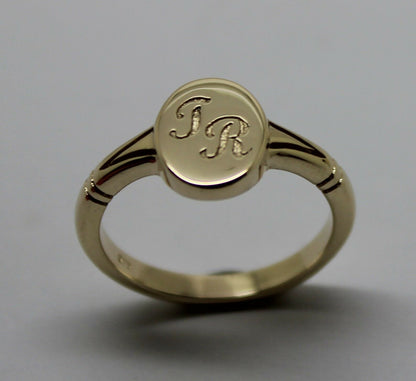 Size M Genuine Full Solid 9ct Yellow, Rose or White Gold Oval Signet Ring Engraved With Two Initials