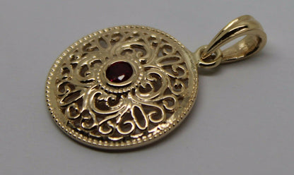 Kaedesigns, 9ct Yellow Gold or White Gold or Rose Gold filigree Ruby pendant