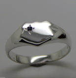 Size R Solid Sterling Silver Shield Australian Sapphire Signet Ring *Free express post in oz