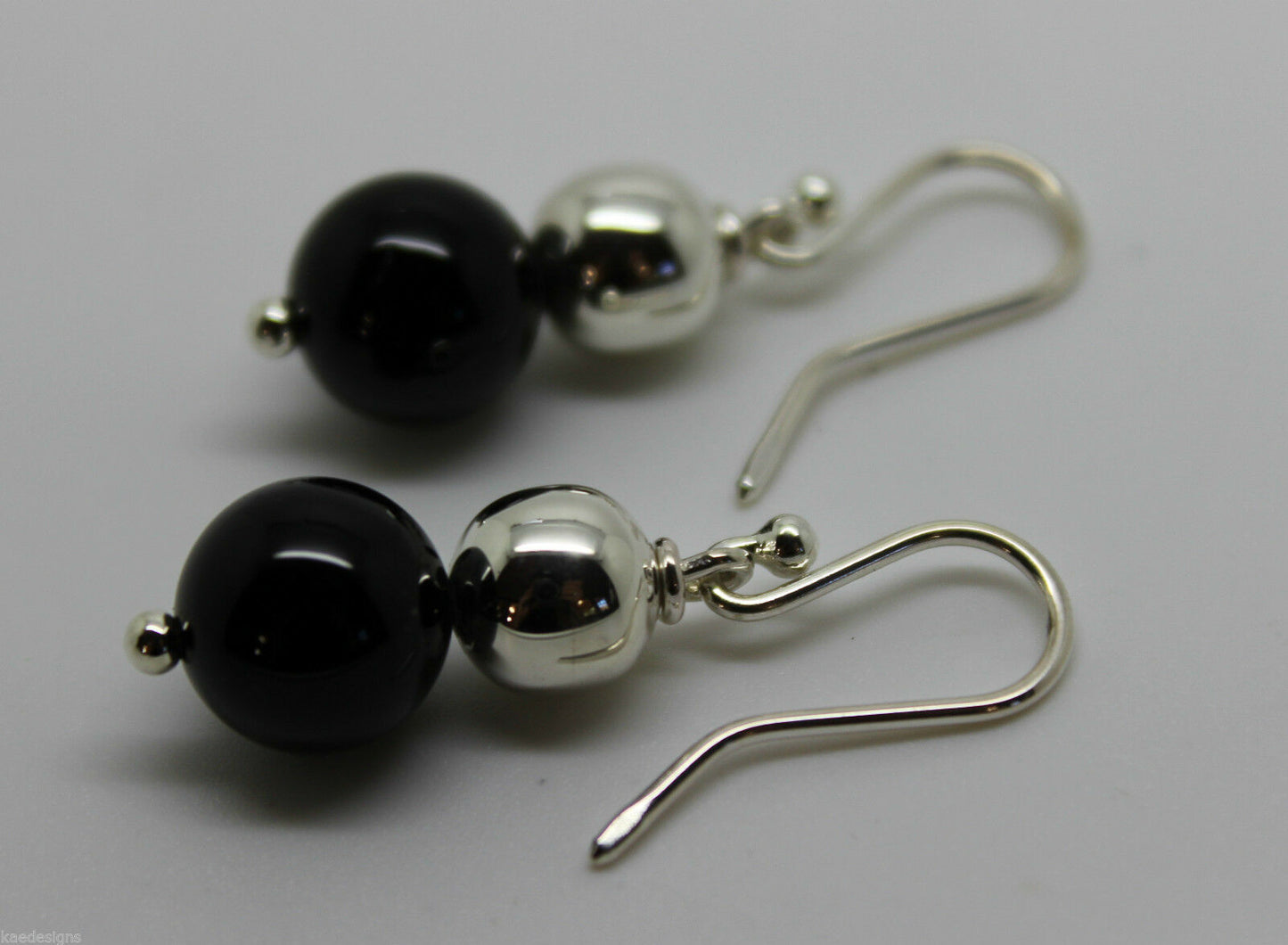 Sterling Silver 8mm Silver Ball & 10mm Onyx Wide Ball Earrings