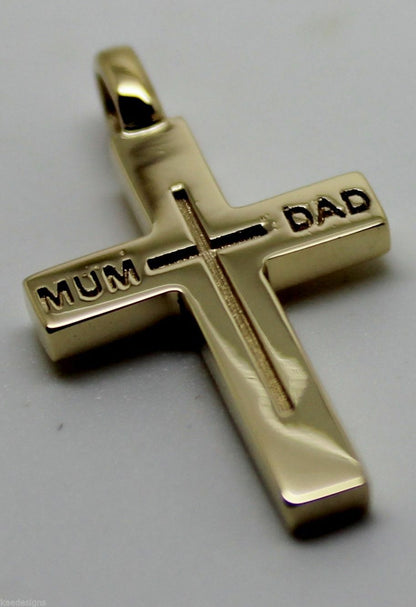 Kaedesigns New 375 9ct Yellow or Rose or White Gold Love Mum & Dad Cross Pendant