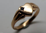 9ct Heart Rose Gold Blue Sapphire Shield Signet Ring *Free Express Post In Oz*