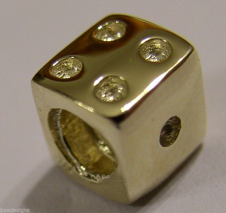 Kaedesigns Genuine New 9ct Yellow or Rose or White Gold or Silver Dice Bead Charm for bracelet