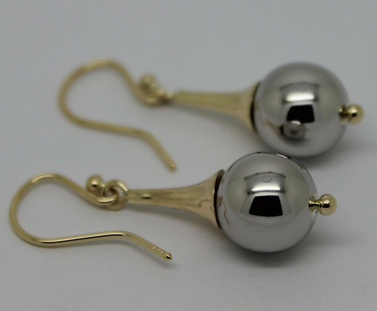 Genuine 9ct Yellow & White Gold 12mm Ball Drop Earrings