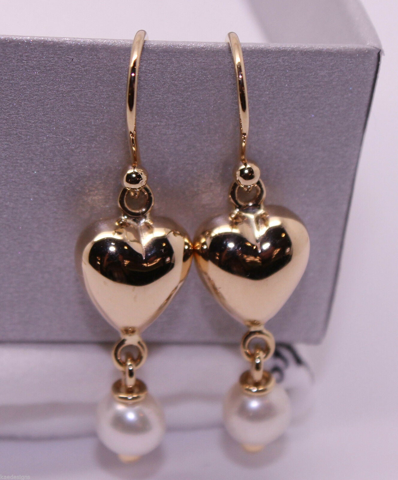 Kaedesigns, New 9ct 9k Yellow Gold Or White Gold Or Rose Gold Heart Pearl Earrings