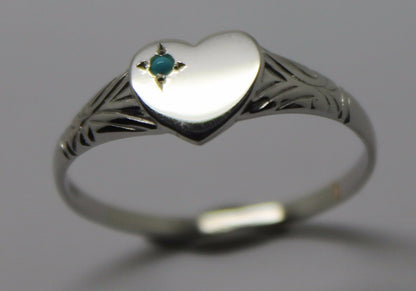 Size S, Genuine Solid 9ct 9k Blue Turquoise Yellow, Rose or White Gold Heart Signet Ring