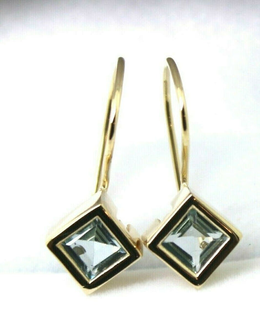 Kaedesigns New 9ct 9k Yellow Gold Light Blue Stone Earrings