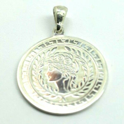 Sterling Silver Athena Goddess of Wisdom + War Shield Pendant with Bale