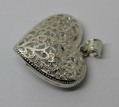 Genuine Sterling Silver Huge Heavy Large Filigree Heart Pendant